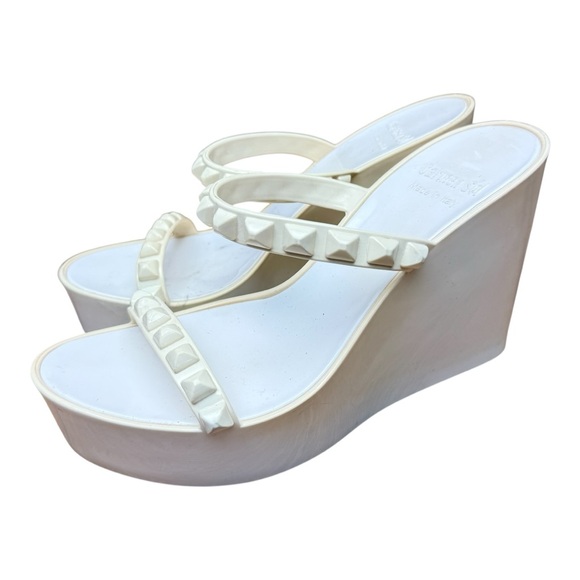 CARMEN SOL Tonino Wedge Slide Heels Size 10 Beige Platform Studded Jelly - Picture 1 of 8